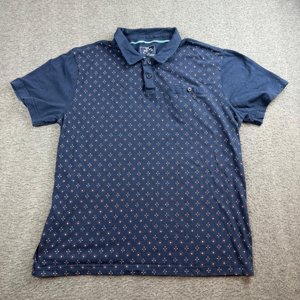 MBX Premium Goods Polo Shirt Men's Large Navy Blue Geometric Print Cotton Pocket